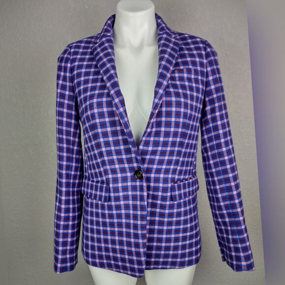 J. Crew Regent Blazer in Mott Plaid Royal Petunia Size 4 purple, red blue pink - Picture 2 of 15
